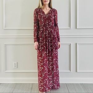 {As U Wish} Boho Burgundy Floral Maxi Dress